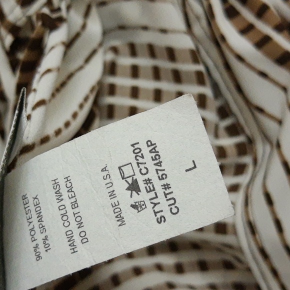 Geri C. New York Striped Faux Wrap Dress Brown Cream VTG 90s M/L - Picture 14 of 15